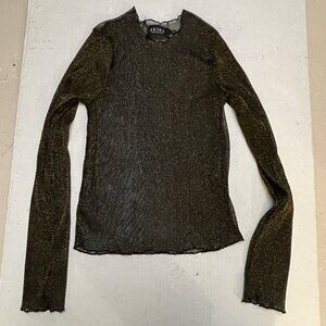 Akira Top Blouse Women Medium Shirt Pullover Sheer Mesh Black Gold Y2k Fairy